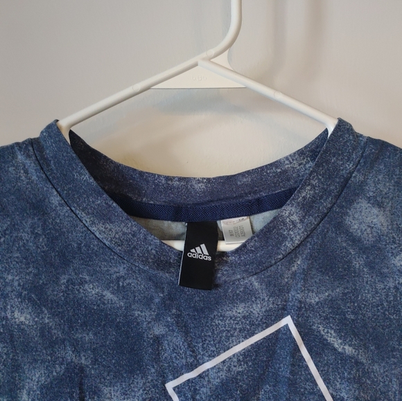 Adidas branded blue mottled pattern cropped t-shirt - S - Picture 4 of 8